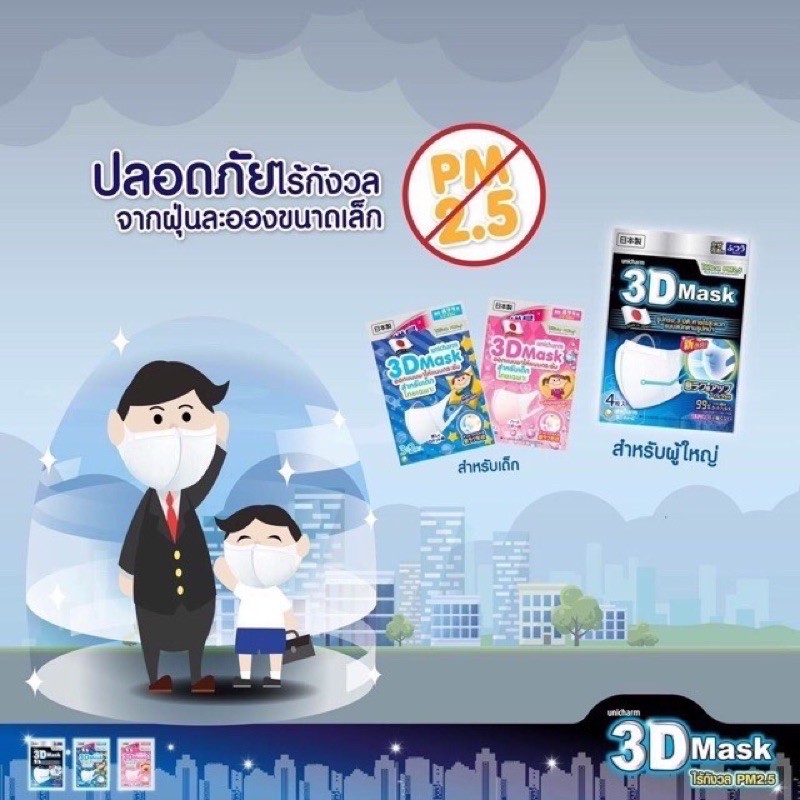 พร้อมส่ง-unicharm-3d-mask-หน้ากากอนามัย-กันฝุ่น-pm2-5-จากญี่ปุ่น-ของแท้มีฉลากไทย-ไซส์-m