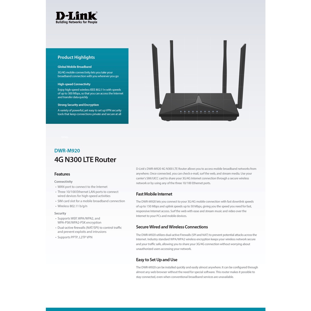 ภาพหน้าปกสินค้าD-LINK DWR-M920 4G N300 LTE Router BY BILLIONAIRE SECURETECH จากร้าน billionaire_securetech บน Shopee