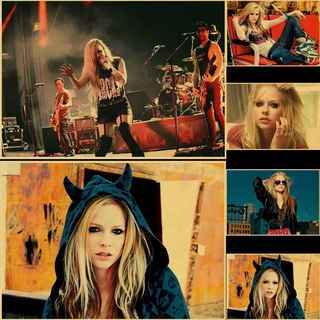 โปสเตอร์กระดาษ พิมพ์ลายนักร้องเพลง Avril Lavigne สไตล์เรโทร สําหรับตกแต่งผนัง