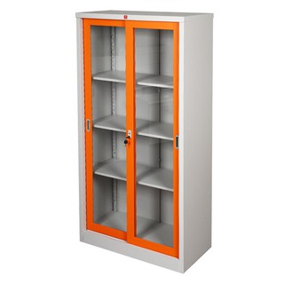 File cabinet HIGH CABINET STEEL LUCKY WORLD ORANGE Office furniture Home & Furniture ตู้เอกสาร ตู้เหล็กสูงบานเลื่อนกระจก