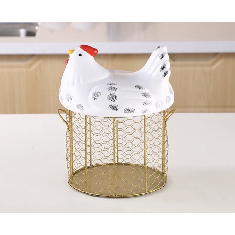 ที่ใส่ไข่รูปไก่ตะแกรงทองทรงสูง-วัสดุเหล็กดัดสีทอง-จัดเก็บไข่-หรือใส่ของ