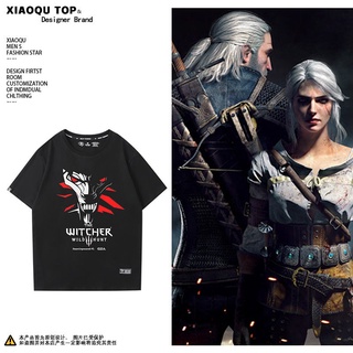 ขายดี!The Witcher 3 co-branded cyberpunk ผ้าฝ้ายแขนสั้นเสื้อยืดผู้ชายเสื้อผ้าฤดูร้อนน้ำเกมรอบหลวมเสื้อผ้าแขนสั้นS-5XL