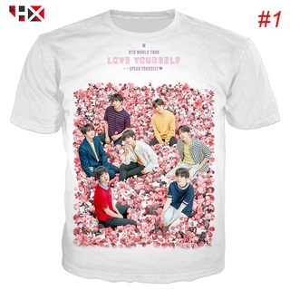 เสื้อยืดโอเวอร์ไซส์เสื้อยืดผ้าฝ้ายCOTTON ✈✣☒HX New！ BTS Boys Team Kpop 3D Print Men Women Short Sleeve T ShirtS-5XLS-3X