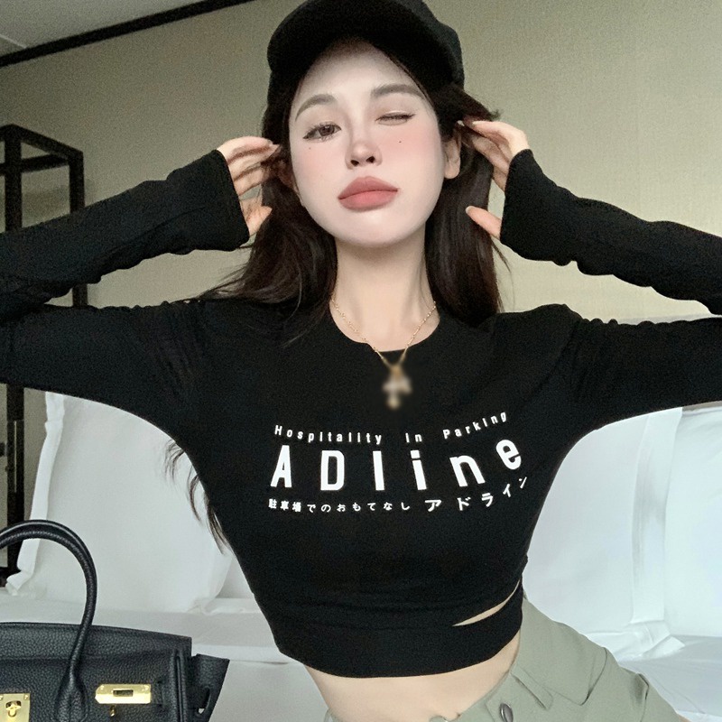 เสื้อครอปท็อปแขนยาว-คอกลม-พิมพ์ลายตัวอักษร-แบบโปร่ง-เข้ารูป-แฟชั่นสไตล์เกาหลี-สําหรับผู้หญิง