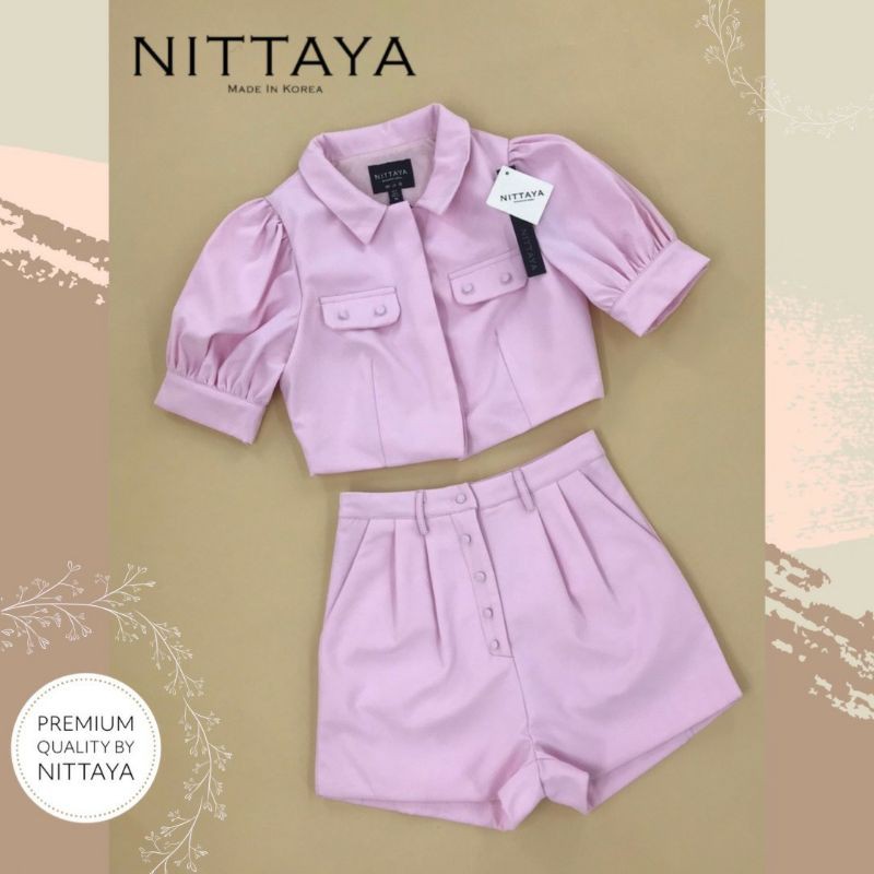 ป้าย-nittaya-set-เสื้อแขนตุ๊กตา-กางเกงขาสั้นสีชมพู