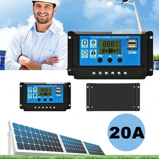 เครื่องควบคุมการชาร์จ โซลาร์ชาร์จเจอร์คอนโทรล PWM Solar Charger Controller 12/24 V 20A แบตเตอรี่ตะกั่วกรด ปรับค่าได้