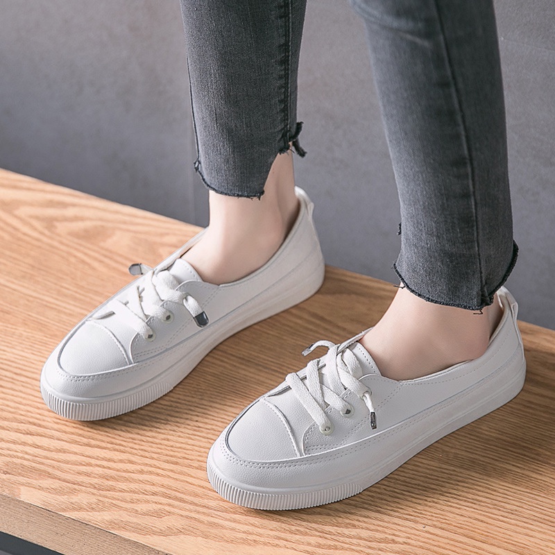 adshopp-รองเท้าผ้าใบ-สไตล์เกาหลี-สีพื้น-แฟชั่นสำหรับผู้หญิง-สีขาว-เทรนด์เกาหลี