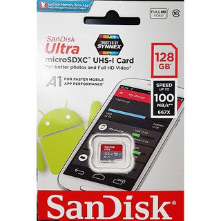 สินค้า Sandisk MicroSD Ultra 128GB-512GB 100MB/s A1 ไม่มี Adapter ประกัน Synnex 10ปี