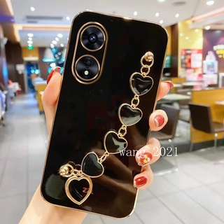 New Casing เคส OPPO Reno8 T 5G 4G Reno 8T 8 T 2023 Phone Case Straight Edge with Love Bracelet All Inclusive Soft Case Back Cover เคสโทรศัพท