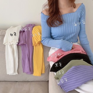 ภาพขนาดย่อของสินค้าCicishop พร้อมส่ง เสื้อไหมพรมแขนยาว-ปาดไหล่ใส่ได้สองแบบ(2020-2)