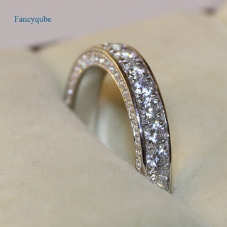 Fancyqube แหวนเพชรสแตนเลสเต็มรูปแบบแหวนคู่แฟชั่นคู่รัก