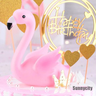 [Sunnycity] ป้ายท็อปเปอร์ รูปฟลามิงโก้ สีชมพู สําหรับตกแต่งเค้ก ขนมหวาน คัพเค้ก งานแต่งงาน งานวันเกิด
