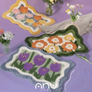 🌷Flowers Carpet🌷พรมมินิมอลขนนุ่ม ลวดลายดอกไม้ขอบโค้งมนน่ารัก