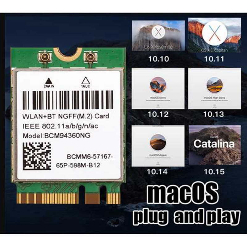 อะแดปเตอร์การ์ดเครือข่ายไร้สาย-dual-band-1200mbps-bcm94360ng-wifi-สําหรับ-macos-hackintosh-802-11ac-บลูทูธ-4-0