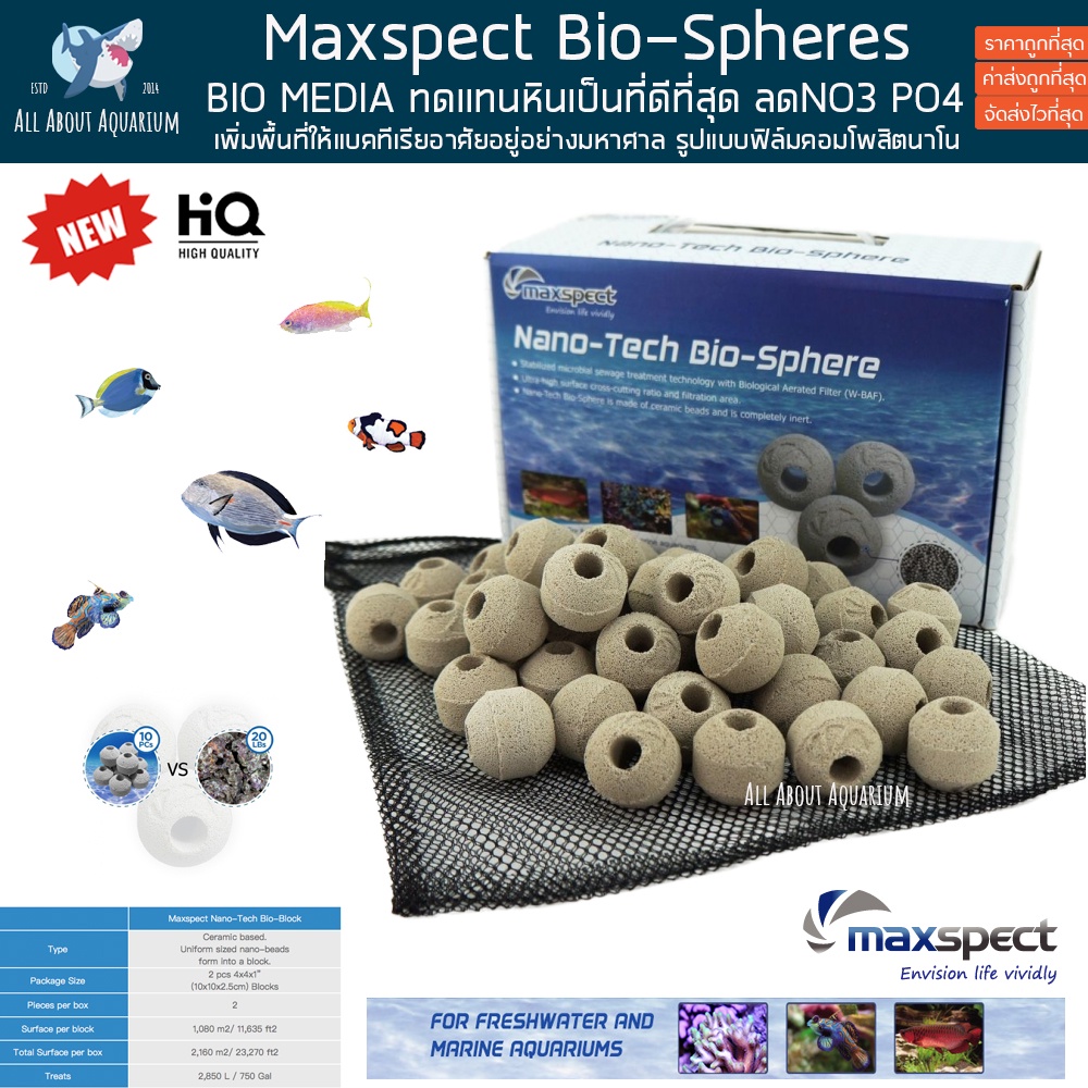maxspect-nano-tech-bio-spheres-ที่อยู่อาศัยของแบคทีเรียในระบบตู้ปลา-บ่อปลา-ลดแอมโมเนีย-bio-media-ลดแอมโมเนีย-no2-no3-po4