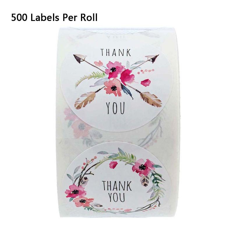 สติ๊กเกอร์ลายดอกไม้-thank-you-6-รูปแบบ-500-ชิ้น-ม้วนสําหรับตกแต่งสมุดบรรจุภัณฑ์