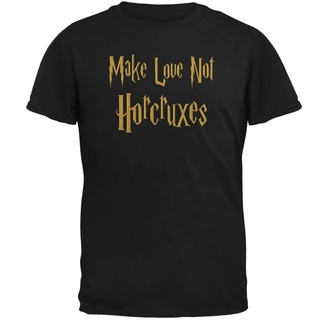 เสื้อยืดลําลอง ผ้าฝ้าย แบบนิ่ม พิมพ์ลาย Make Love Not Horcruxes สีดํา