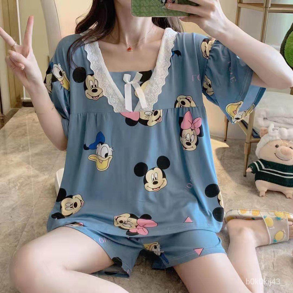 ry-ร้านแฟชั่น-พร้อมส่ง-ชุดนอนผู้หญิง-ผ้านิ่ม-พิมลาย-เสื้อเเขนสั้น-ขาสั้น-มีไซส์m-xxlใหม่