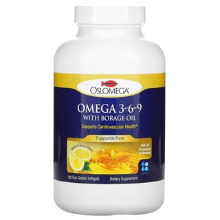 💥Pre order💥Oslomega, Norwegian Omega 3-6-9 with Borage Oil, Lemon Flavor, 180 Fish Gelatin Softgels