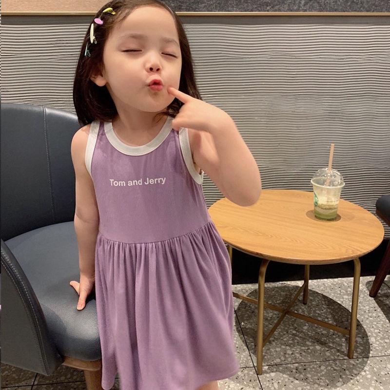 เดรสเด็กผู้หญิงฤดูร้อนเสื้อผ้าเด็ก-2022-ชุดฤดูร้อนใหม่เวอร์ชั่นเกาหลีของสุทธิสีแดงเสื้อกล้ามเด็กกระโปรงกระโปรงเด็กต่า