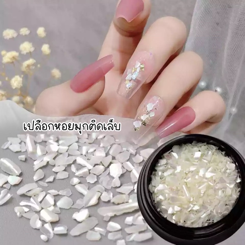 พร้อมส่ง-เปลือกหอยมุกติดเล็บ-เปลือกหอยสีขาว-เปลือกหอยฝังลายเล็บ-อะไหล่แต่งเล็บ-กลิตเตอร์ติดเล็บ