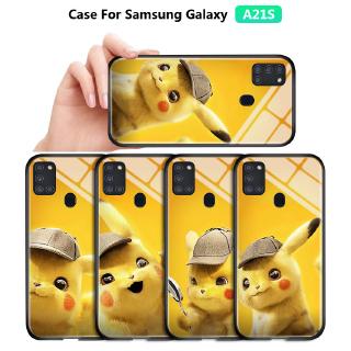 สําหรับ Samsung Galaxy A21S A01 A11 M11 A31 A51 A71 A42 A12 5G A02S เคสโทรศัพท์มือถือกระจกนิรภัย ขอบซิลิโคนนิ่ม กันกระแทก ลายการ์ตูนโปเกม่อน