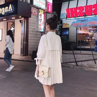 เสื้อ 2xlได้รับการฆ่าเชื้อ🍒ชุดคนท้อง เสื้อผ้าแฟชั่นเกาหลีกลางยาวสีขาวสามในสี่ชุดเสื้อเชิ้ตแขน ชุดเดรสสำหรับสตรีมีครรภ์