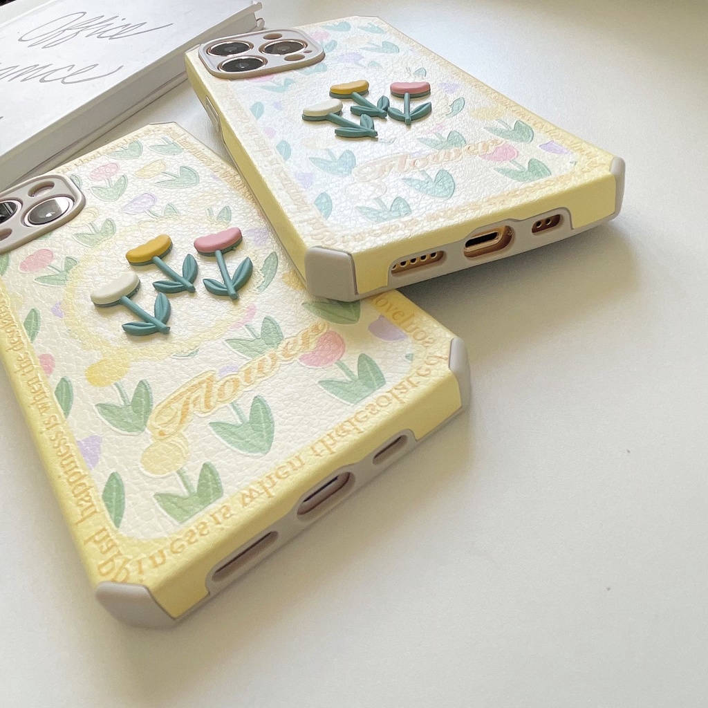 เคสลายดอกไม้-เคสโทรศัพท์-เคสกันเลนส์กล้อง-ดอกไม้นูนพื้นเหลือง