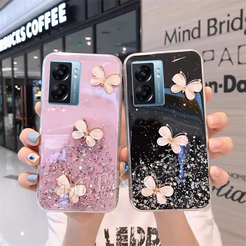 ใหม่-เคสโทรศัพท์มือถือนิ่ม-oppo-a77-a57-4g-5g-2022-new-softcase-back-cover-crystal-butterfly-phone-cell-case-transparent-clear-shiny-sequins-smartphone-casing-oppoa77-oppoa57