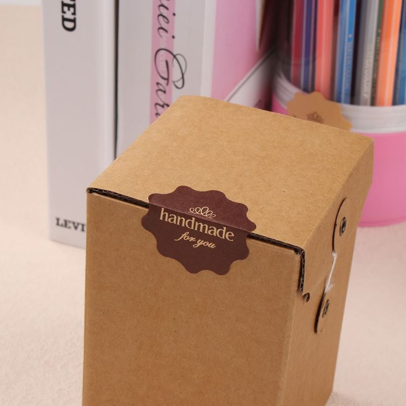 สติกเกอร์4สี-handmade-กระดาษคราฟ-ตกแต่ง-ติดกล่องขนม-ไปรษณีย์แพคของ-handmade-วงกลม-หยัก-ลายดอกไม้-ติดซองจดหมาย-สแครบบุ๊ค