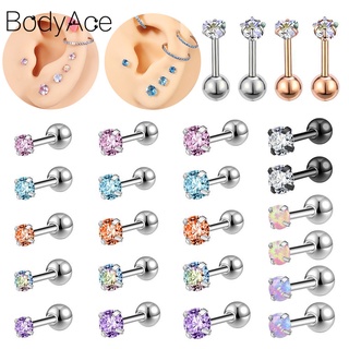 Bodyace 1 ชิ้น 3/4/5 มม. สี คริสตัล ต่างหูสตั๊ด สเตนเลส หัวใจ ดาว ต่างหูกระดูกอ่อน กระดูกอ่อน เกลียว หอยสังข์ แทรกัส