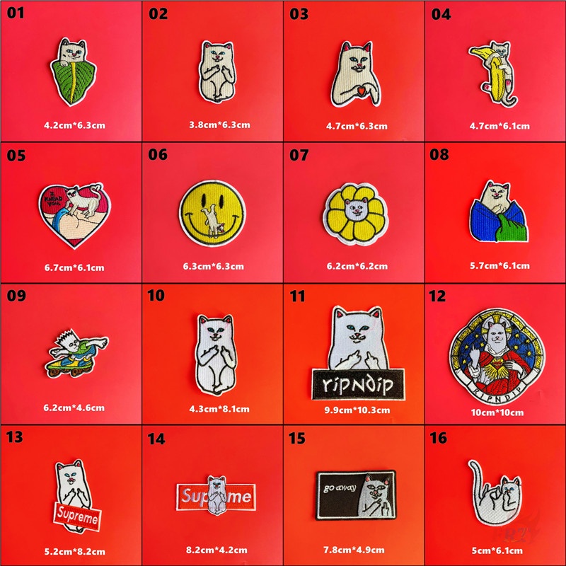 ripndip-แผ่นแพทช์เหล็ก-ลายแมว-kuso-แผ่นแพทช์-รีดติดเสื้อ-ลายแบรนด์แฟชั่น-diy-1-ชิ้น