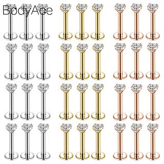 Bodyace 12 ชิ้น สเตนเลส ต่างหู กระดุม ป้องกันภูมิแพ้ หุ่นยนต์ เจาะ ชุดคริสตัล เจาะริมฝีปาก