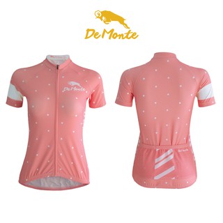 DeMonte Cycling เสื้อจักรยานผู้หญิง ลายจุด polka dot สีชมพู เนื้อผ้า Microflex