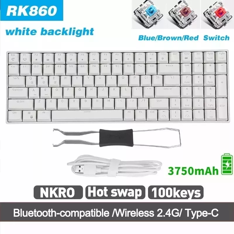 ภาพหน้าปกสินค้าETRONIK RK860/RK100 2.4G Wireless/Bluetooth/Wired คีย์บอร์ด 100 คีย์ 3 โหมดเชื่อมต่อ Hot Swapable สีฟ้าสีน้ำตาลสีแดงสำหรับเดสก์ท็อปแล็ปท็อป จากร้าน kuike193.th บน Shopee