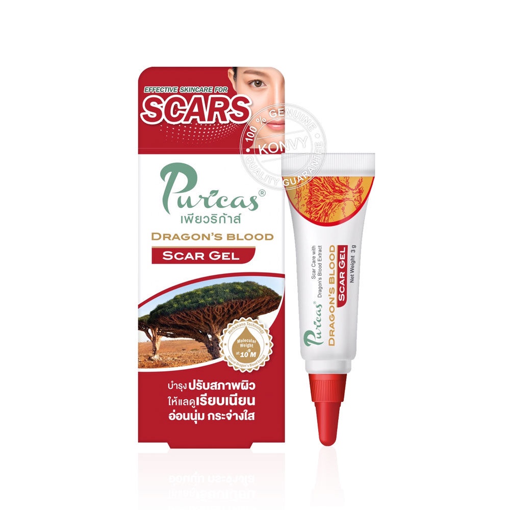 ข้อมูลเพิ่มเติมของ Puricas Dragons Bloold Scar Gel เพียวริก้าส์ เจลลดรอยแผลเป็น ลดรอยดำ รอยแดงจากสิว.