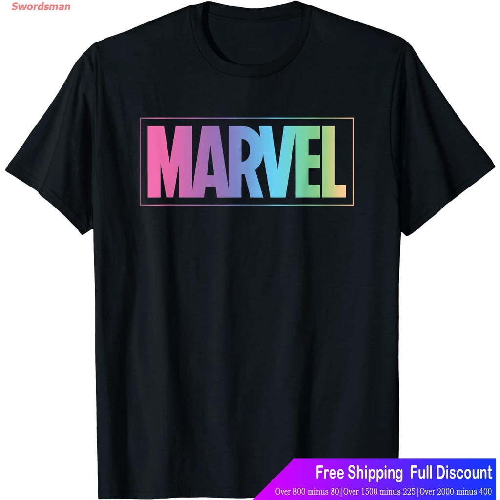 ผ้าฝ้าย-100-เสื้อยืดยอดนิยม-marvel-logo-pastel-rainbow-t-shirt-mens-womens-t-shirtss-3xl