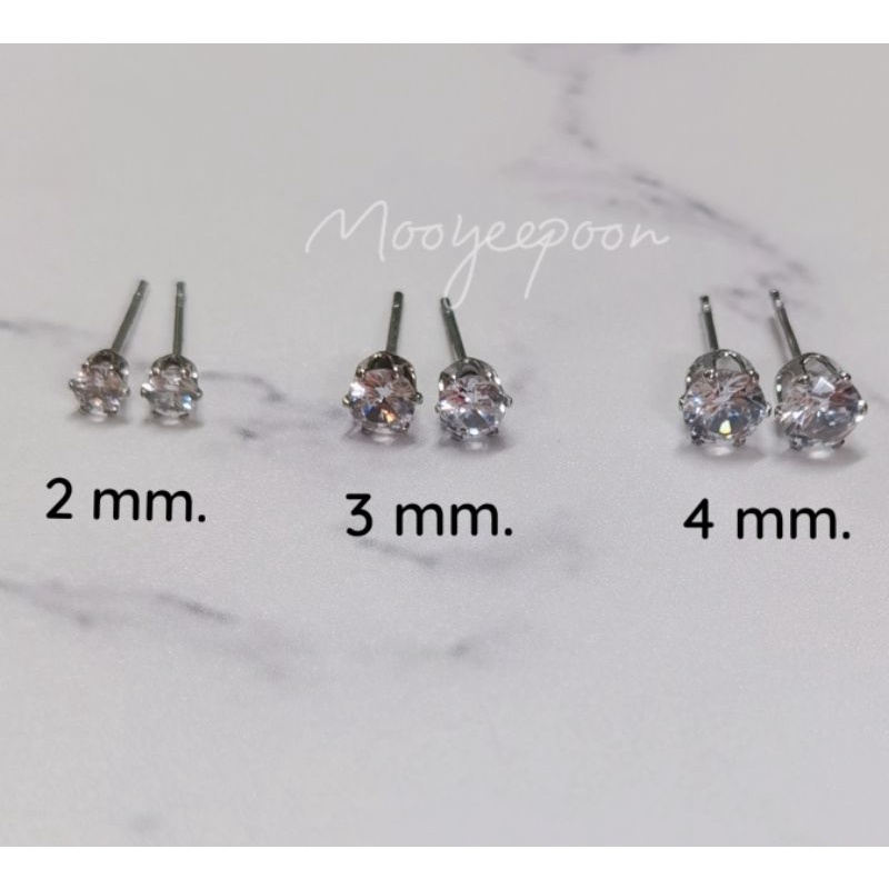 ราคาและรีวิวต่างหูเพชร​เดี่ยว​ ต่างหูเพชร​CZ​ ขนาด​ 2 mm.​/3 mm./4 mm. ​