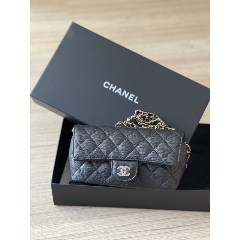 New chanel glasses case with classic chain black caviar