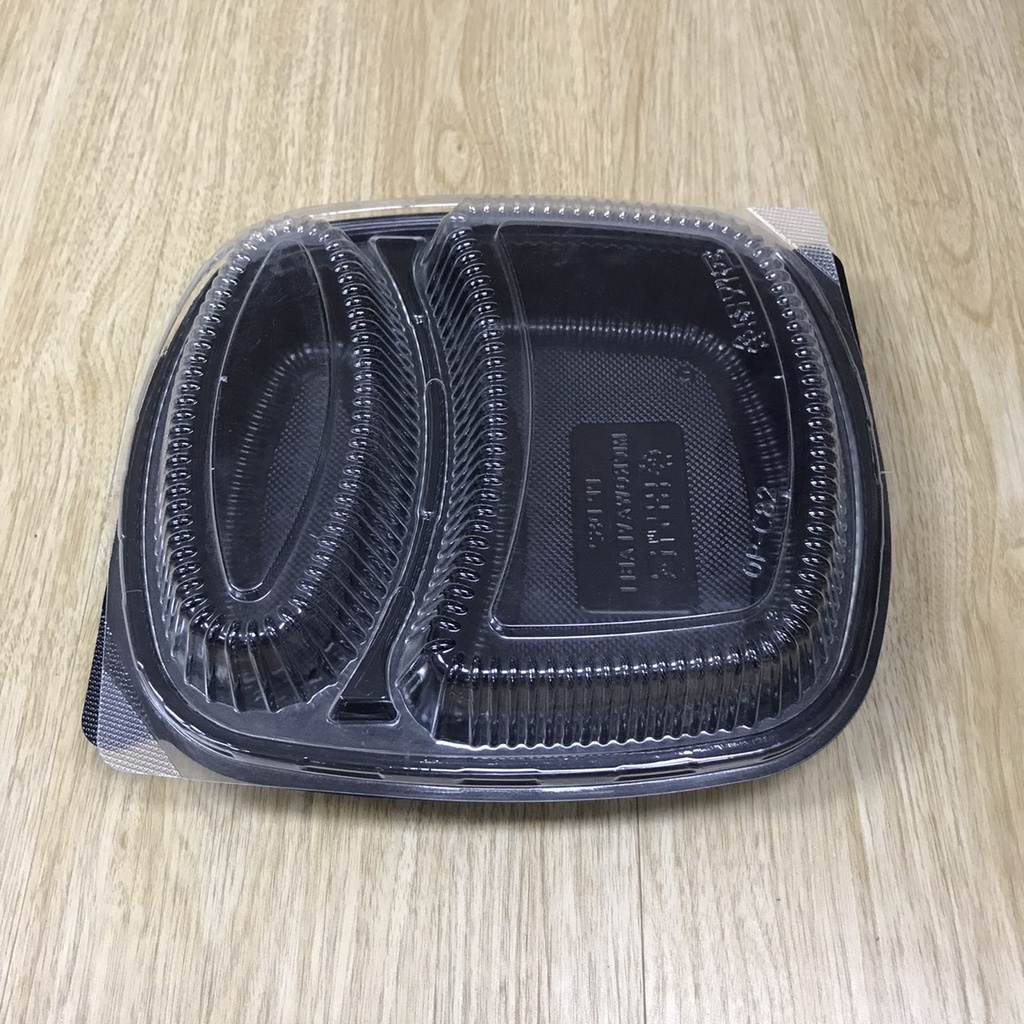 กล่องอาหารพลาสติก-2-ช่อง-สีดำ-พร้อมฝา-รุ่น-d-82-บรรจุ-50-ชิ้น-แพค