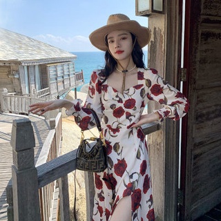 🔥Hot Sale / 2022 Spring New Rose French Floral Dress Womens Thin and Long Gentle Temperament Fairy Dress