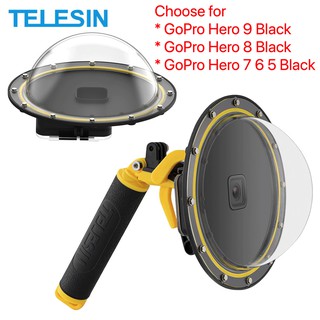 Telesin เคสโดมพอร์ต กันน้ํา พร้อมมือจับลอยน้ํา สีดํา สําหรับ GoPro HERO12 11 10 9 8 7 6 5