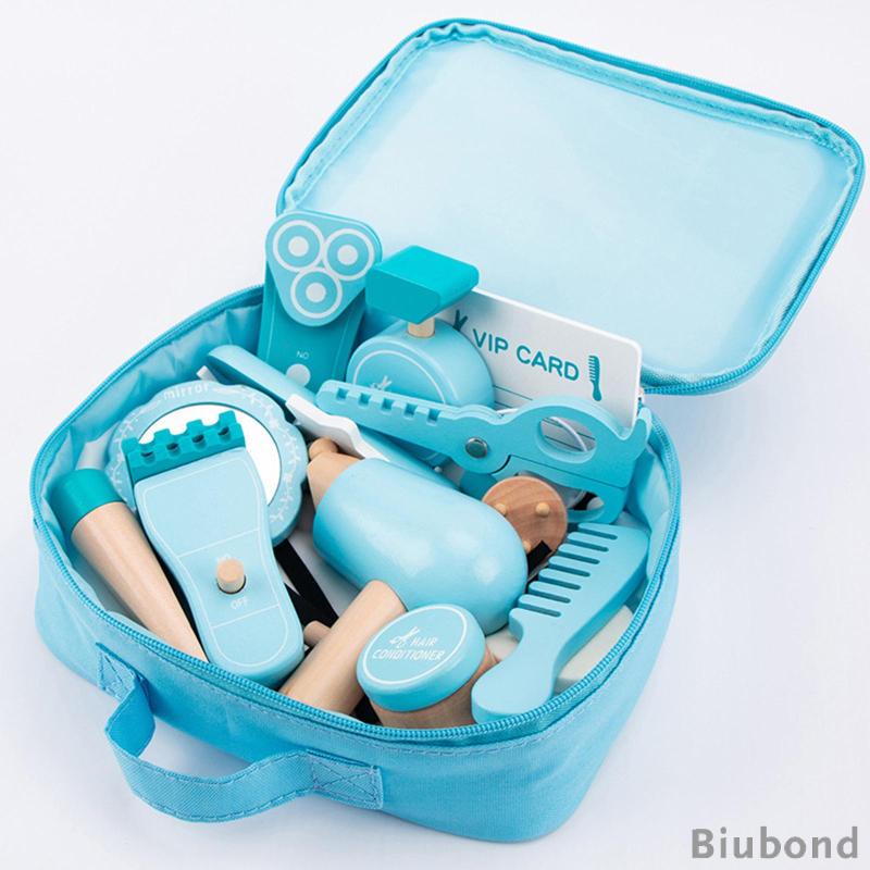 biubond-18x-ชุดร้านเสริมสวยแกล้งทําเป็นเล่นเครื่องมือจัดแต่งทรงผมกับของเล่นไดร์เป่าผมตัดผมชุดแต่งหน้าของเล่นไม้เด็กตัดผม-playset-สําหรับคริสต์มาส