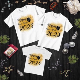 HAPPY NEW YEAR FAMILY SET T-SHIRT COTTON WHITE ROUND NECK TRENDYเสื้อยืด