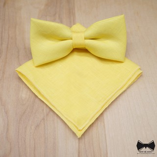 เซ็ทหูกระต่ายสีเหลือง+ ผ้าเช็ดหน้าสูทลิน-Yellow Bowtie + Linen Pocket square