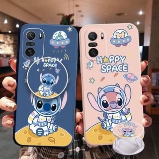เคสโทรศัพท์มือถือ ขอบสี่เหลี่ยม ลายนักบินอวกาศ พร้อมแหวนขาตั้ง สําหรับ Xiaomi Redmi Note 10 Pro 9S 9A POCO X3 NFC M3 Pro 5G
