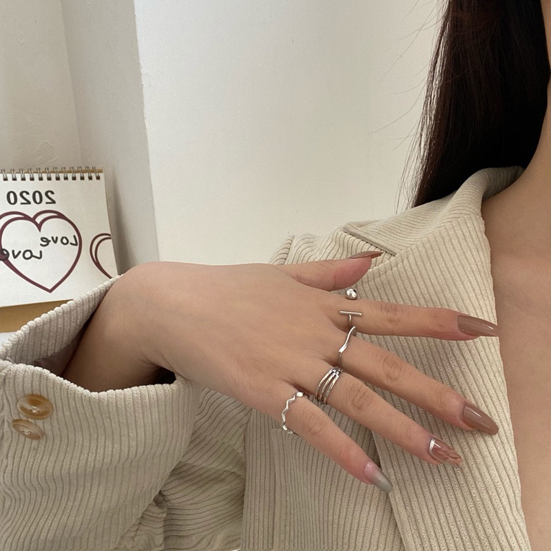 4-pcs-set-korean-women-jewelry-alloy-wave-geometry-finger-ring-set