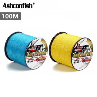 Ashconfish สาย PE ถัก8 เส้น ยาว 100เมตร Dyneema สาย PE X8 สายเบ็ดตกปลา สีเหลือง สีน้ำเงิน