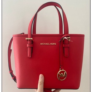 🎀 (สด-ผ่อน) กระเป๋าชอปปิ้ง สีแดง มีซิปบน Michael Kors 35T9GTVT0L MK mini Tote mini MK Casual Style Plain Leather