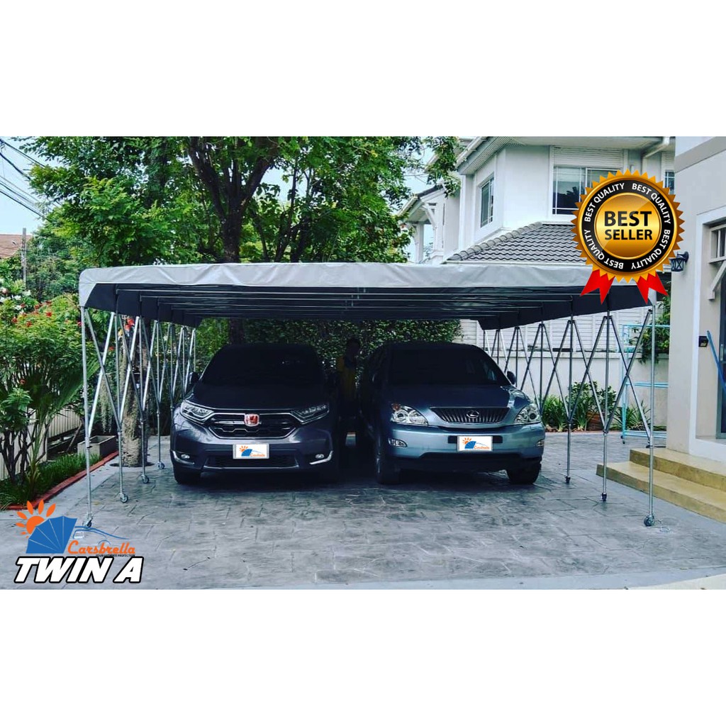 โรงจอดรถสำเร็จรูป-เต็นท์จอดรถพับได้-carsbrella-รุ่น-twin-a-เหมาะสําหรับรถยนต์ขนาดเล็กถึงขนาดกลางสามารถจอดรถได้-2-3-คัน